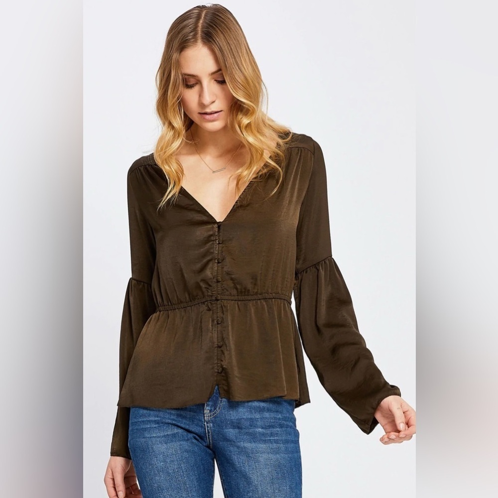 Gentle Fawn Button Front Peplum Blouse – XS